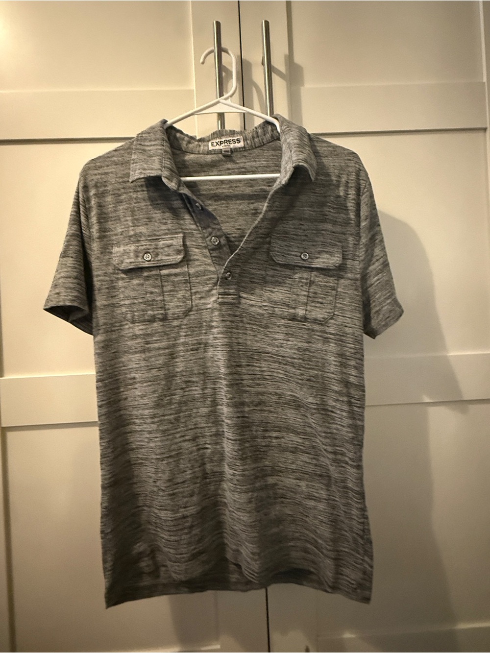 Express Men's Heather Gray Short-Sleeve Polo with Chest Pockets
